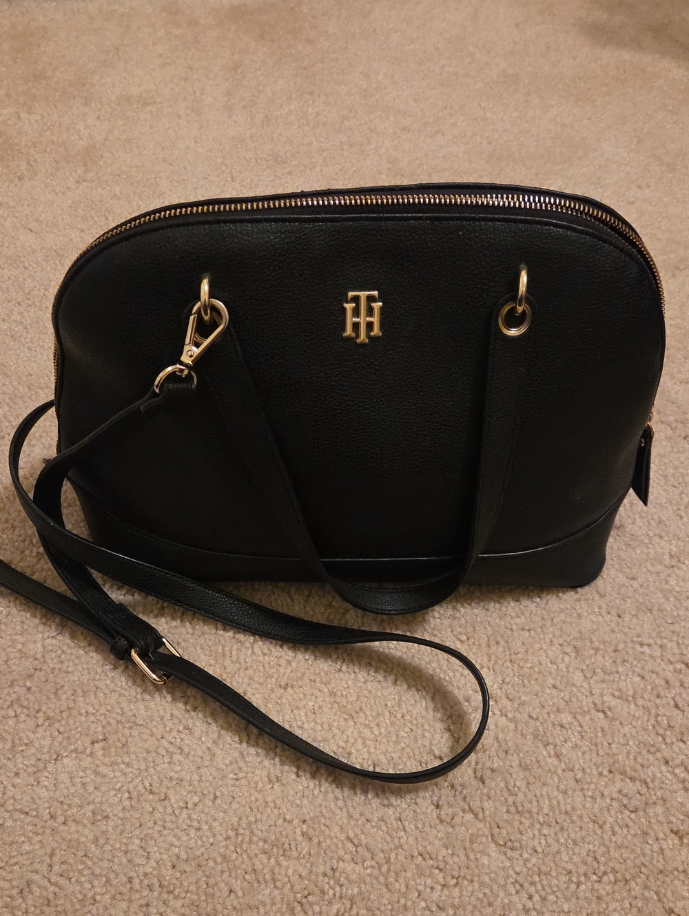 Tommy Hilfiger Black Crossbody Dome Bag with Gold Hardware